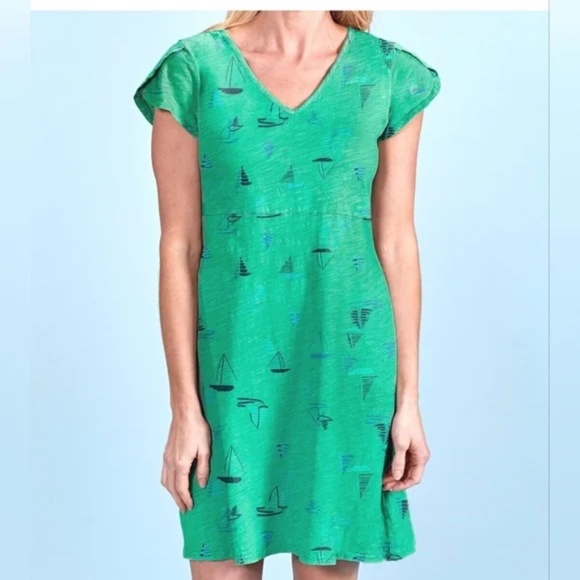 fresh produce Harbour Hues V neck cap flutter sleeve dress in vibrant poppy - Picture 2 of 6